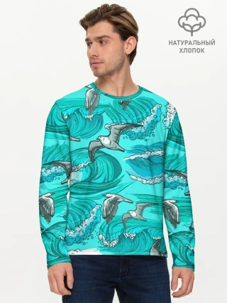 Мужской лонгслив базовый / Чайки в море