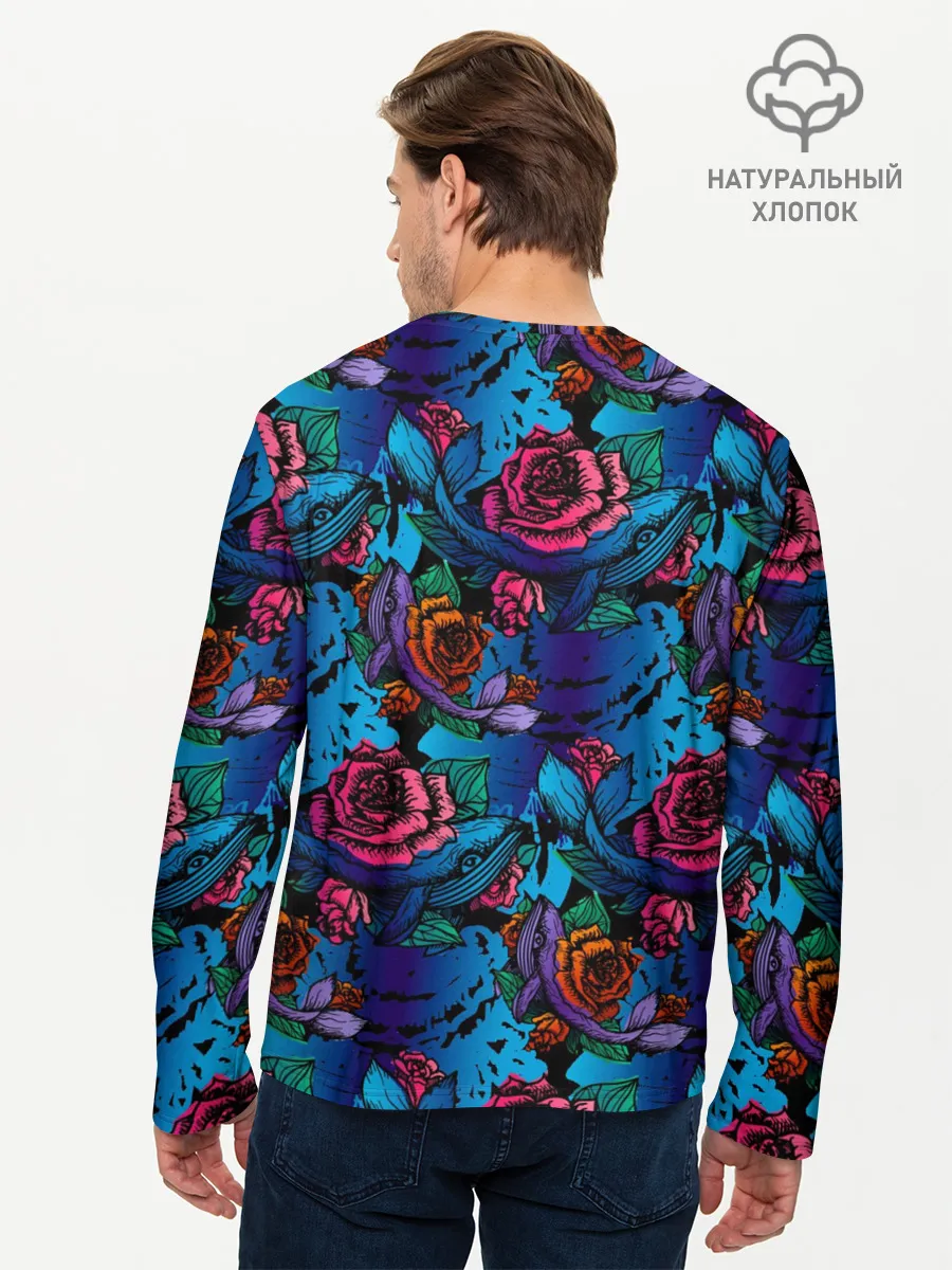 Мужской лонгслив базовый / Киты и цветы