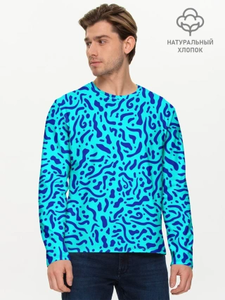 Мужской лонгслив базовый / Неоновые синие узоры