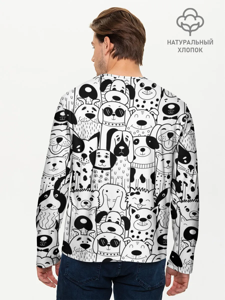 Мужской лонгслив базовый / Собаки черно-белое