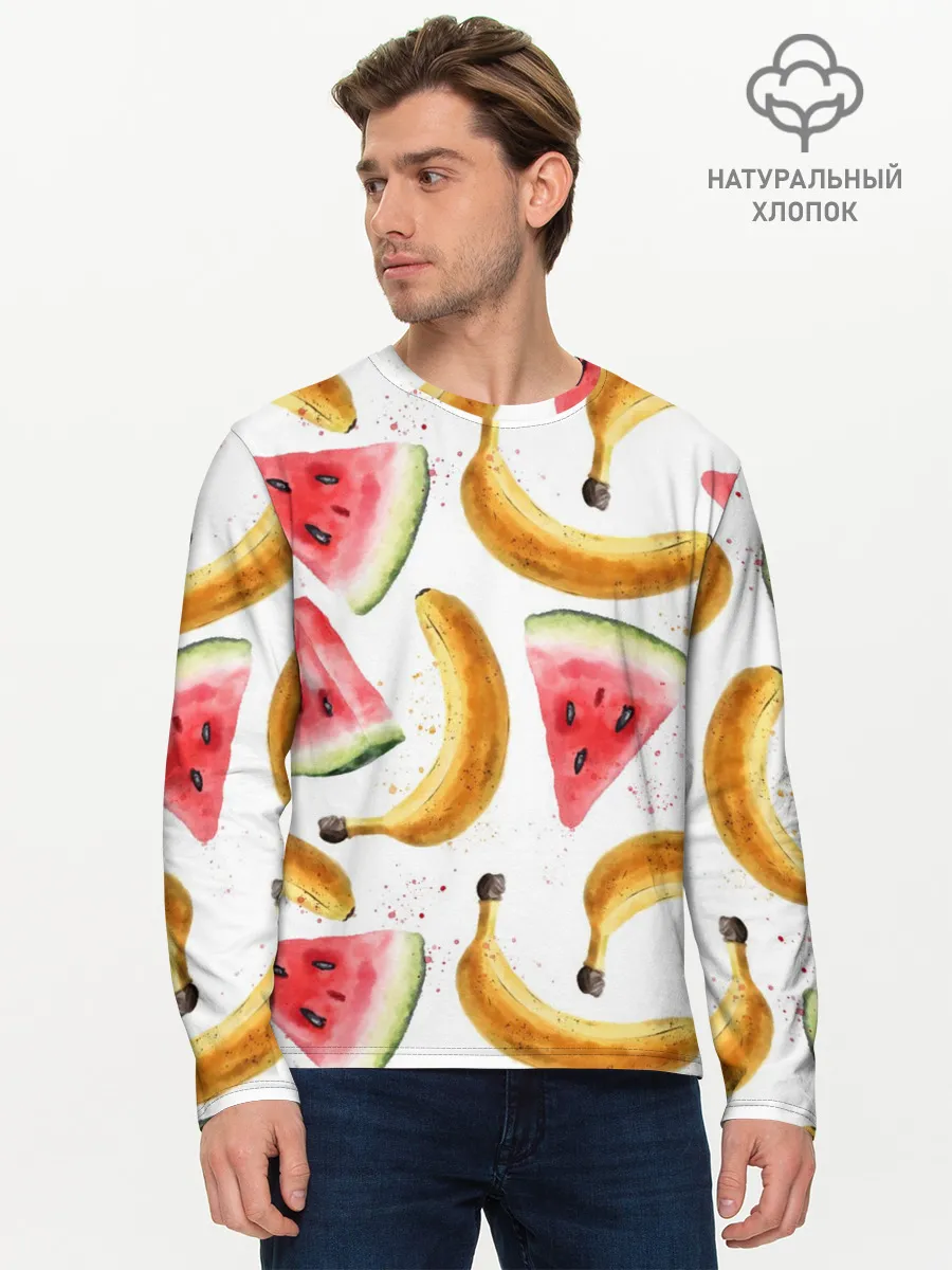Мужской лонгслив базовый / Летний фреш арбуз банан