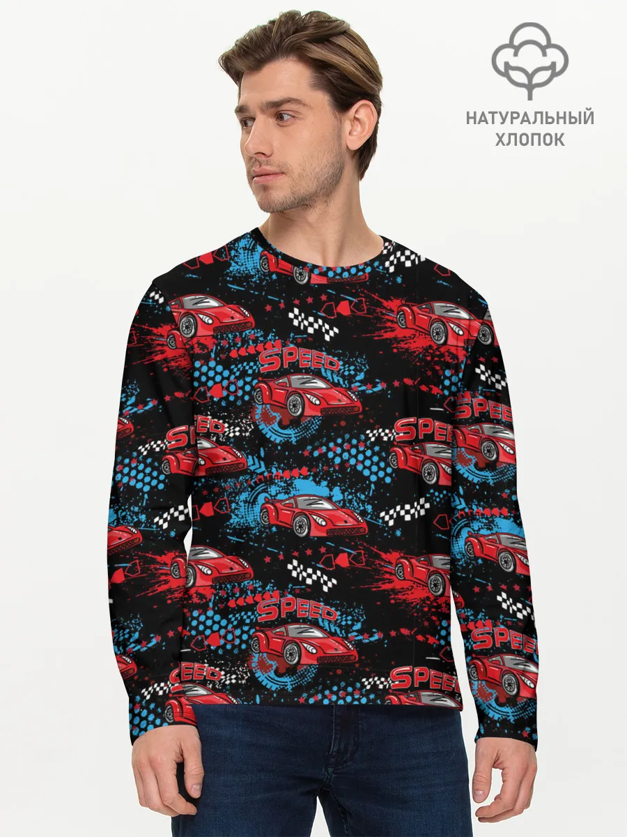 Мужской лонгслив базовый / Гоночная машинка