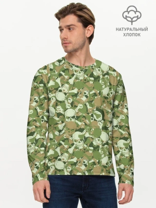 Мужской лонгслив базовый / Камуфляж из черепов