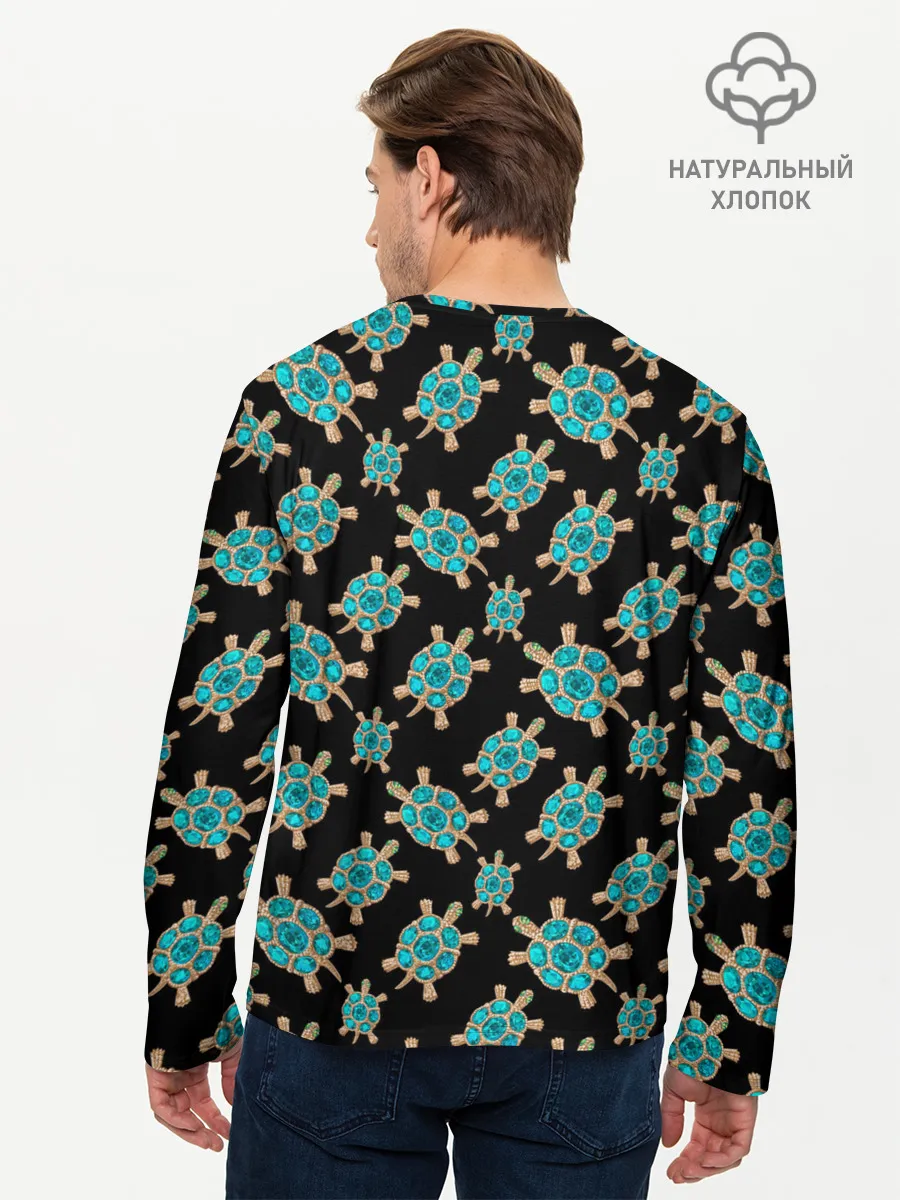Мужской лонгслив базовый / Бирюзовые черепашки брошка