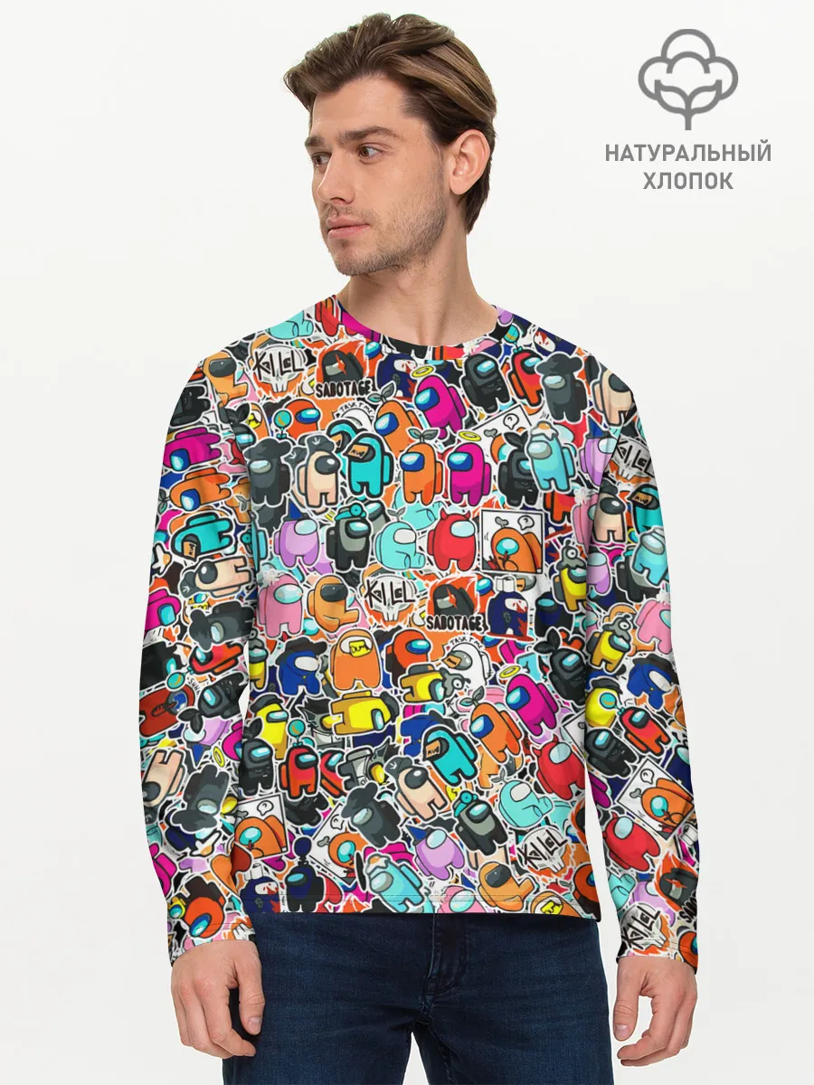 Мужской лонгслив базовый / Among Us sticker bombing