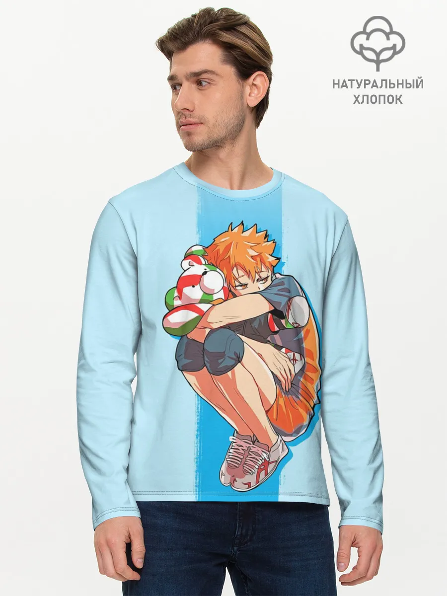 Мужской лонгслив базовый / Хината на синем фоне