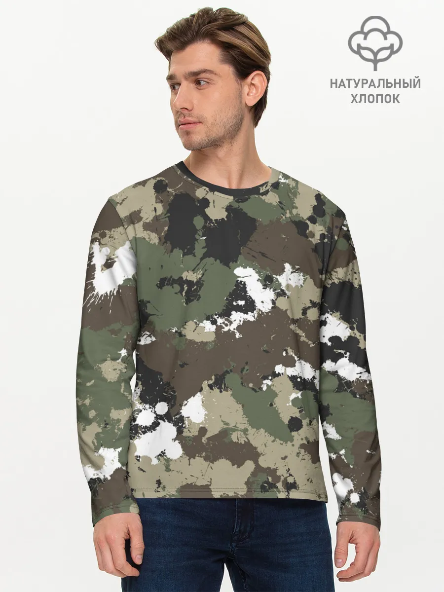 Мужской лонгслив базовый / Камуфляж с кляксами