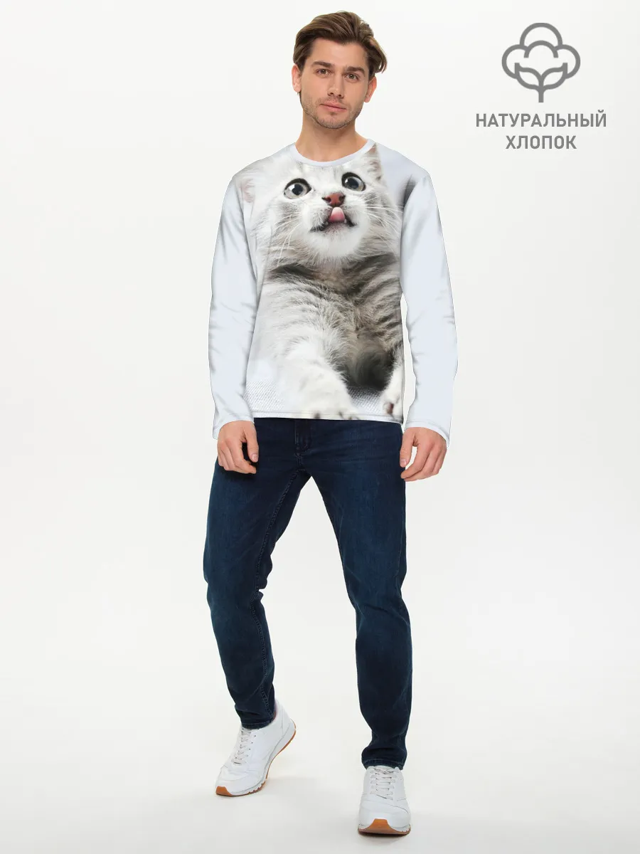 Мужской лонгслив базовый / серый котенок