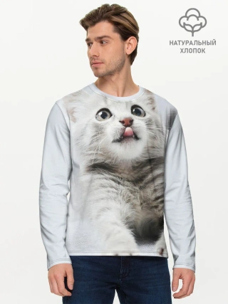 Мужской лонгслив базовый / серый котенок