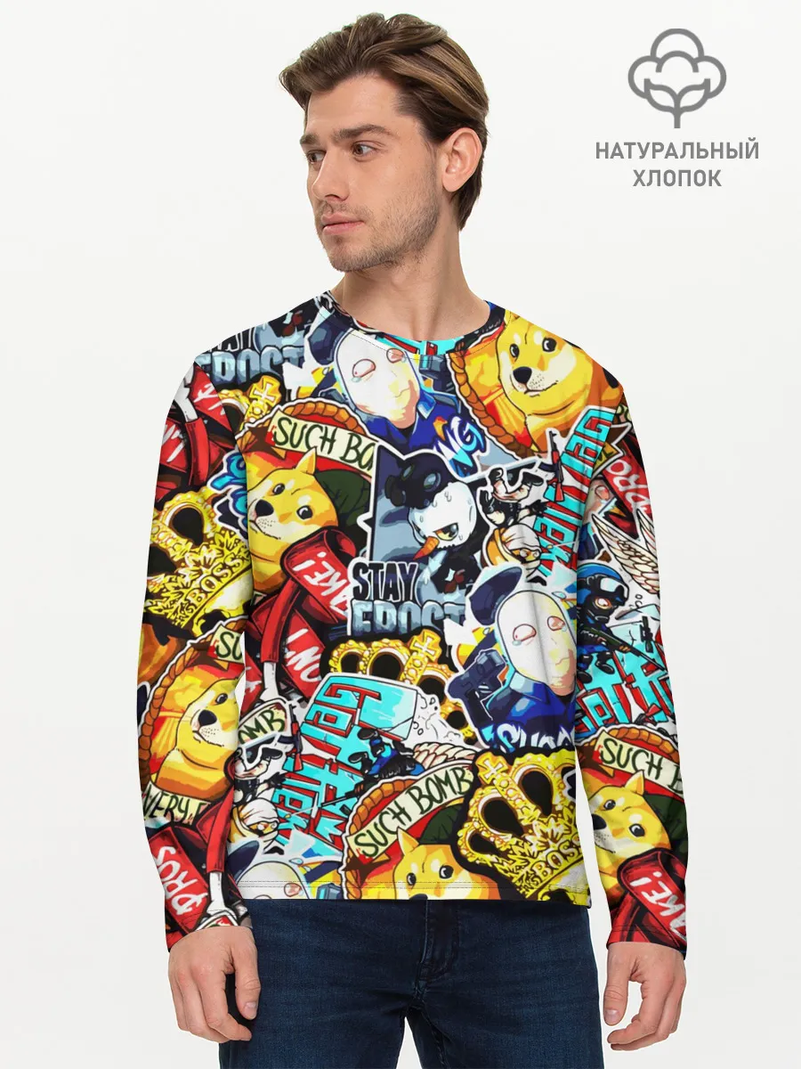 Мужской лонгслив базовый / CS GO STICKERBOMBING