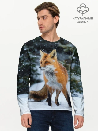 Мужской лонгслив базовый / Лиса в зимнем лесу
