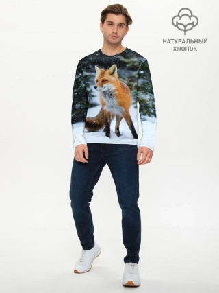 Мужской лонгслив базовый / Лиса в зимнем лесу