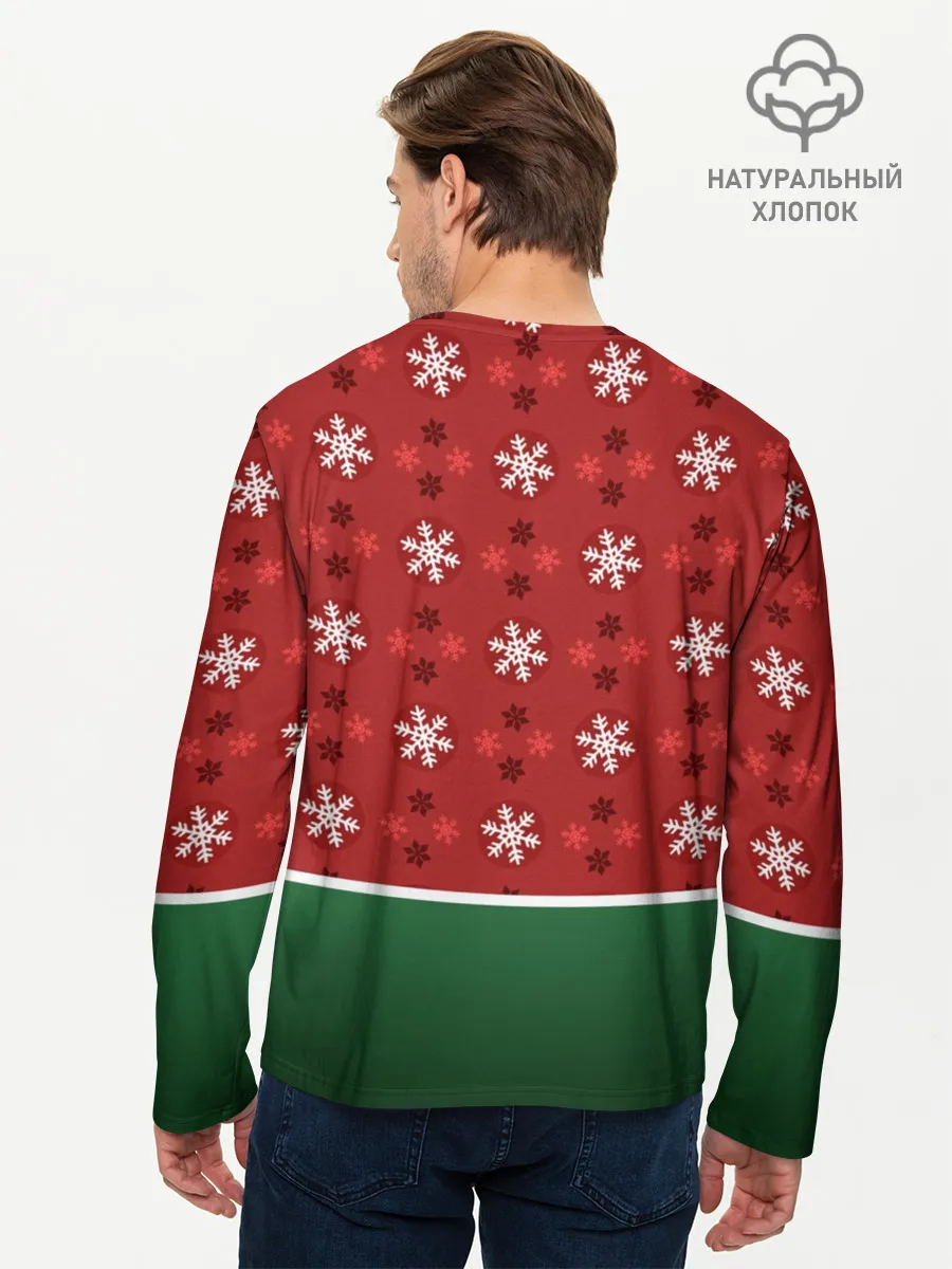 Мужской лонгслив базовый / Пингвин. Новый год