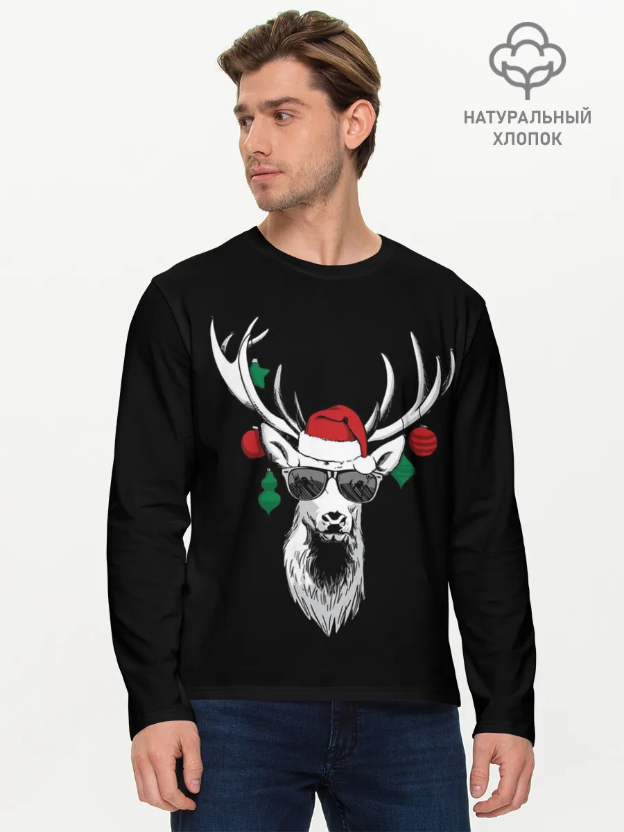 Мужской лонгслив базовый / Рождественский Олень