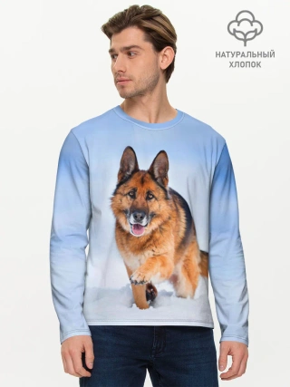 Мужской лонгслив базовый / Овчарка и снег
