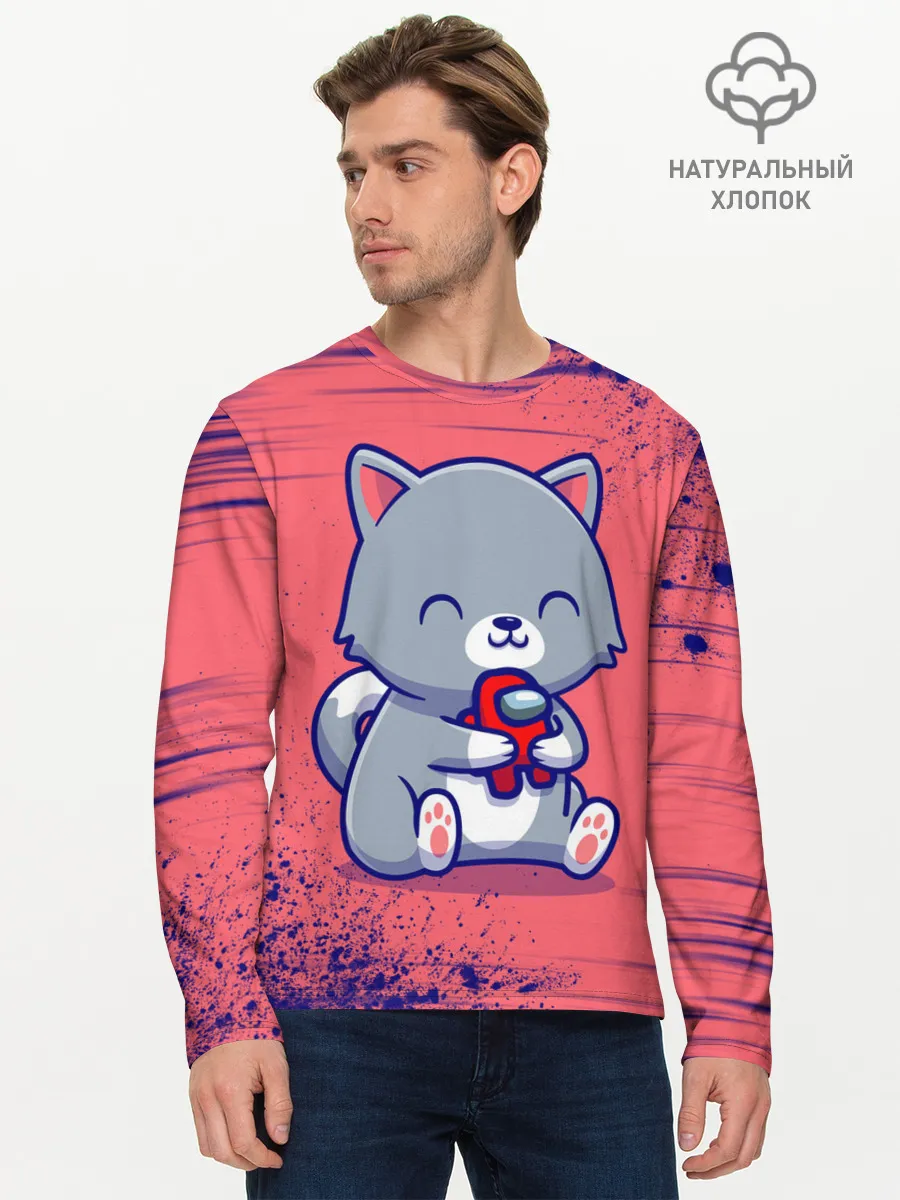 Мужской лонгслив базовый / AMONG US - С КОТИКОМ