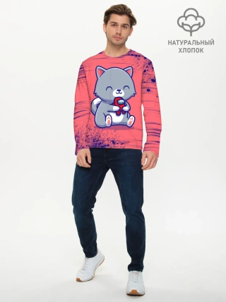 Мужской лонгслив базовый / AMONG US - С КОТИКОМ