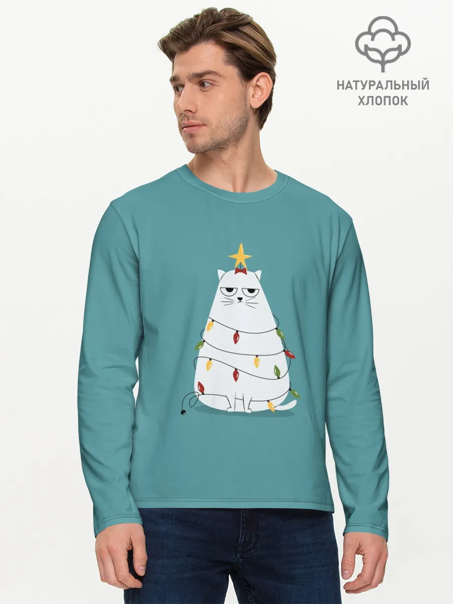 Мужской лонгслив базовый / Кото-ёлка