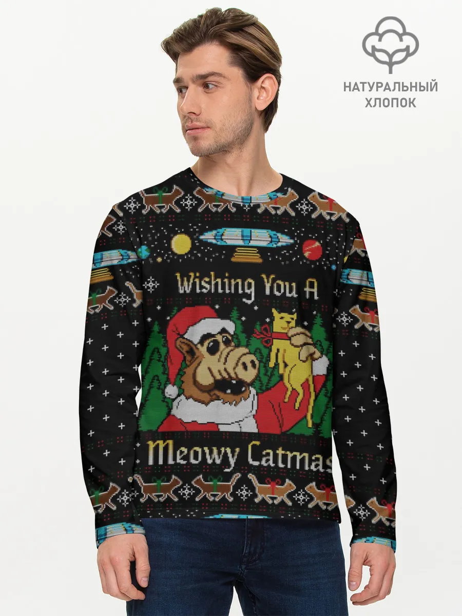 Мужской лонгслив базовый / Wishing you a meowy catmas
