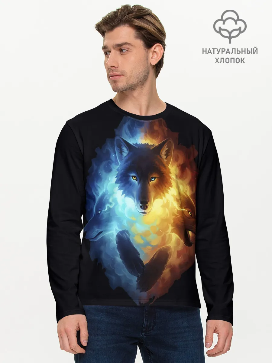 Мужской лонгслив базовый / Волки в огне