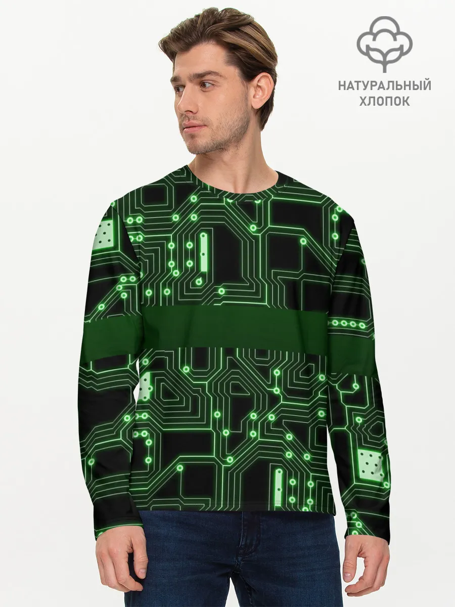 Мужской лонгслив базовый / Неоновая схема