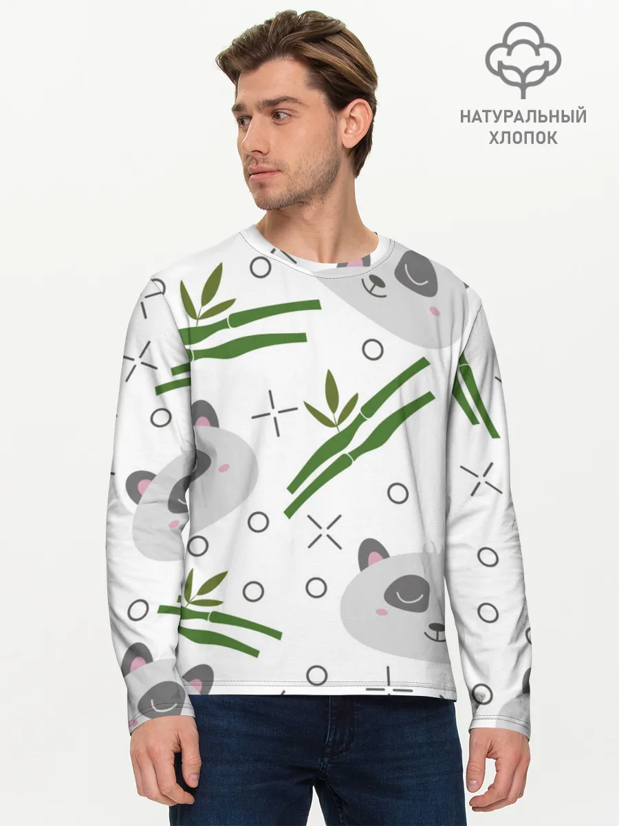 Мужской лонгслив базовый / Панда с бамбуком