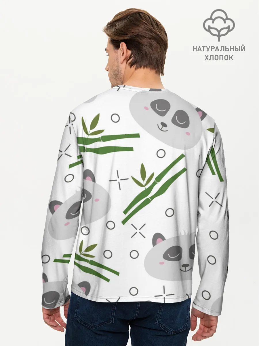 Мужской лонгслив базовый / Панда с бамбуком