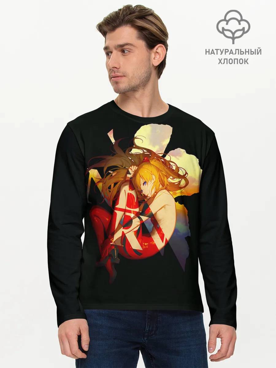 Мужской лонгслив базовый / Аска Евангелион Nerv