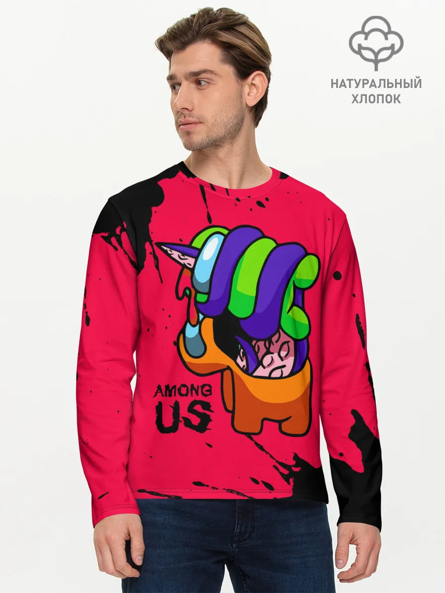 Мужской лонгслив базовый / AMONG US - ORANGE & GREEN