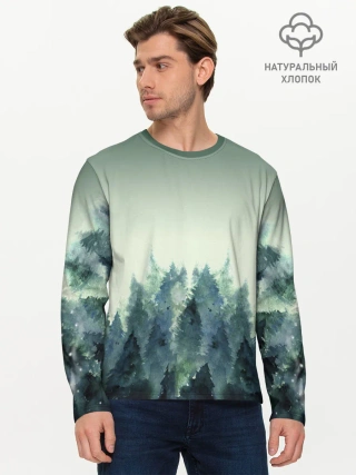 Мужской лонгслив базовый / акварельный лес градиент