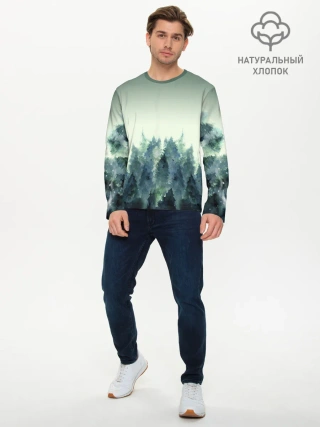 Мужской лонгслив базовый / акварельный лес градиент