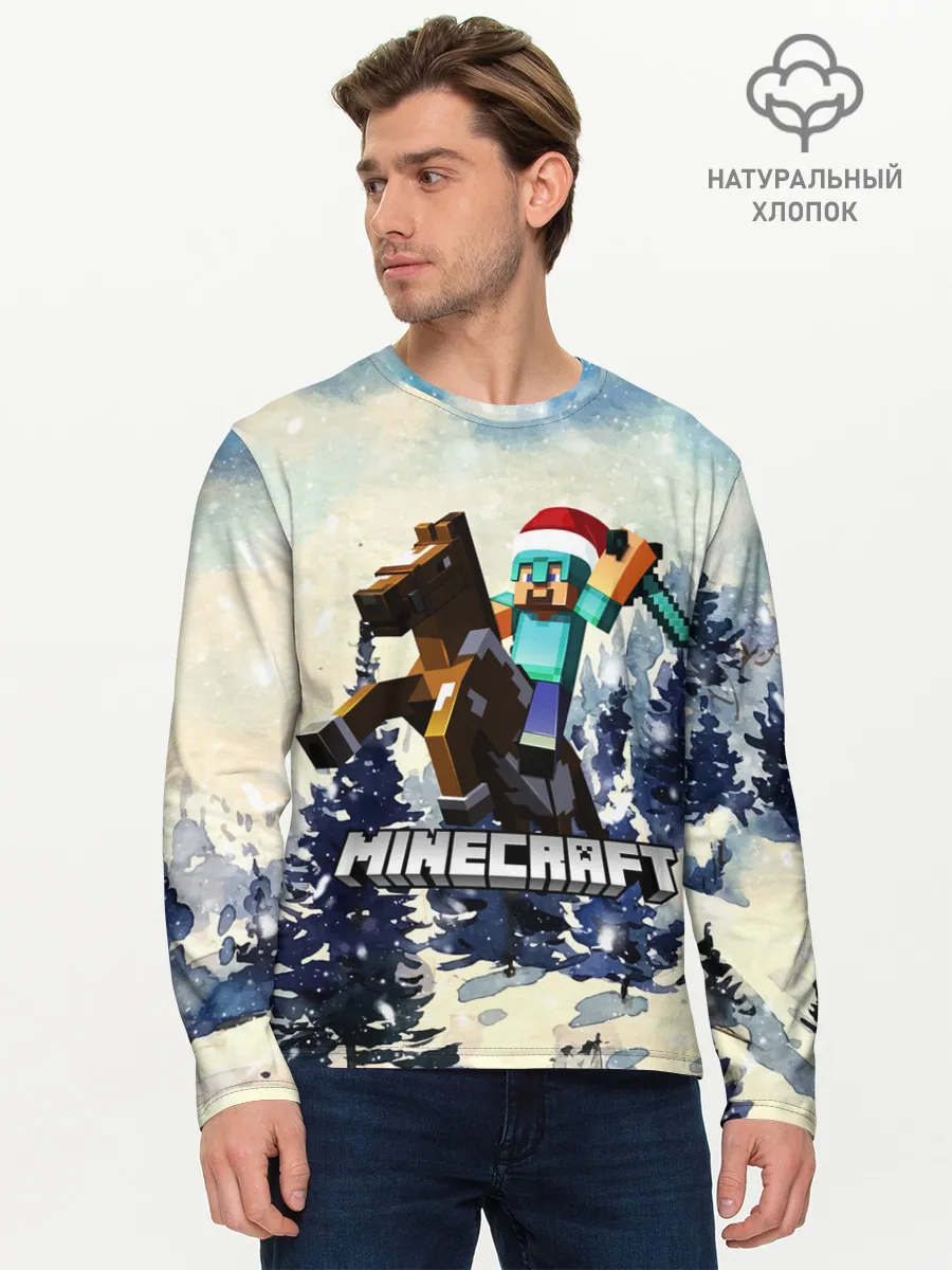Мужской лонгслив базовый / Зимний Майнкрафт
