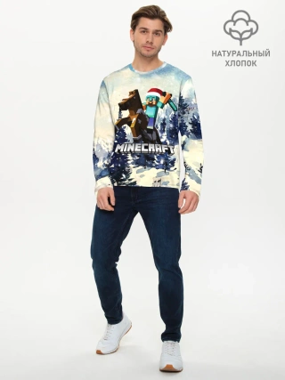 Мужской лонгслив базовый / Зимний Майнкрафт