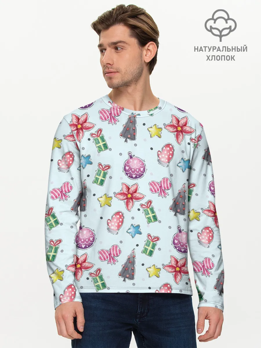 Мужской лонгслив базовый / новогодние игрушки