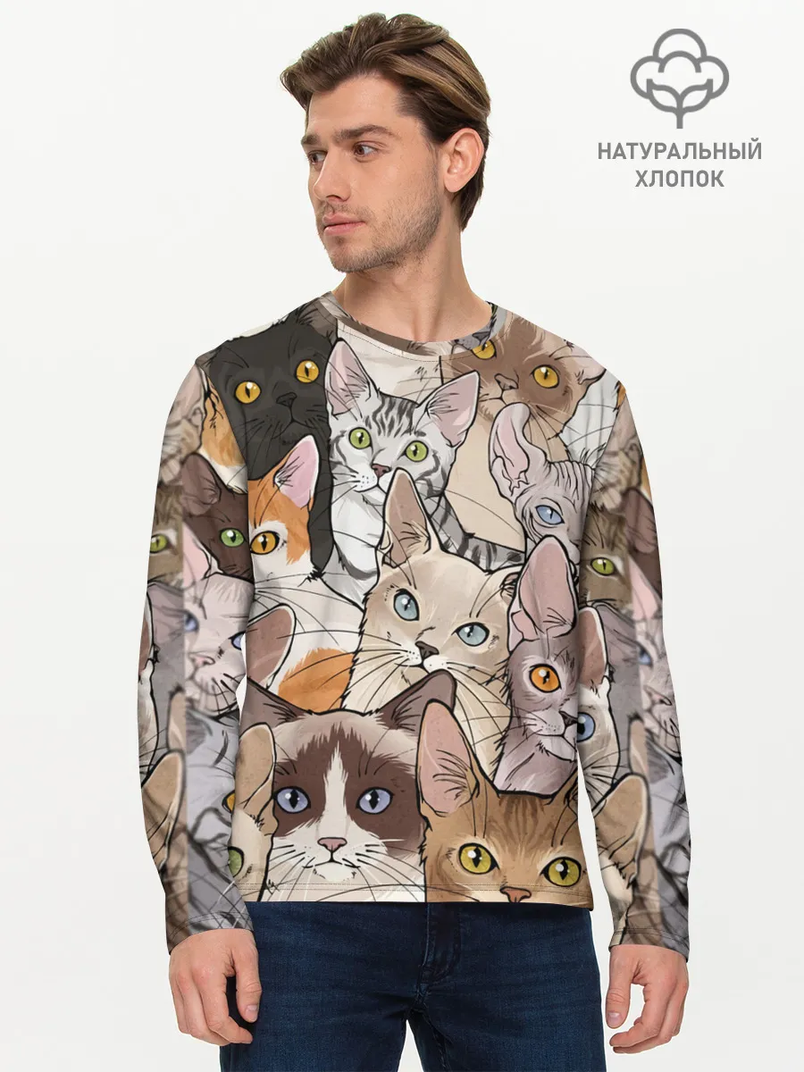 Мужской лонгслив базовый / Котики