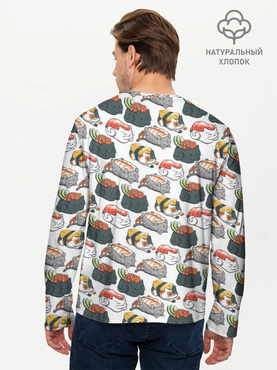 Мужской лонгслив базовый / Котики | Суши