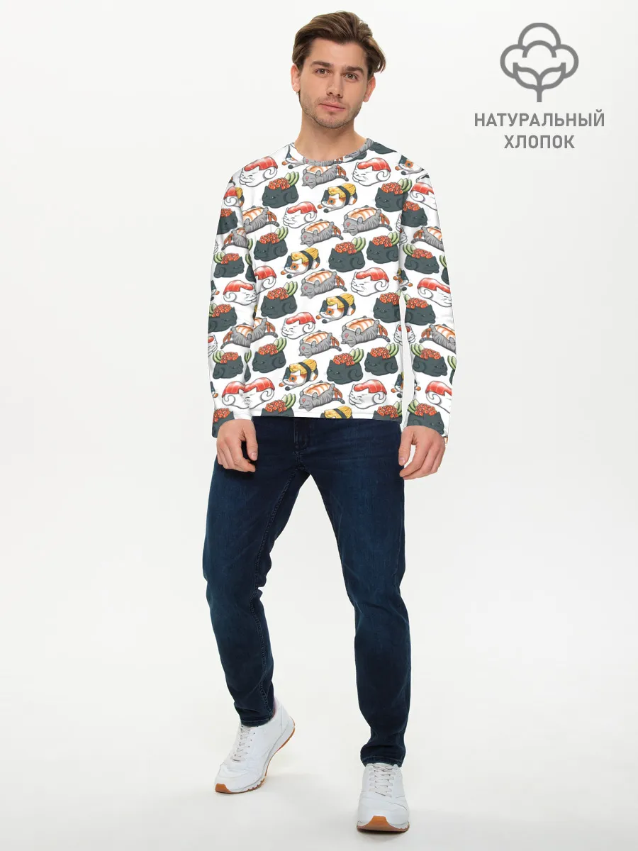 Мужской лонгслив базовый / Котики | Суши