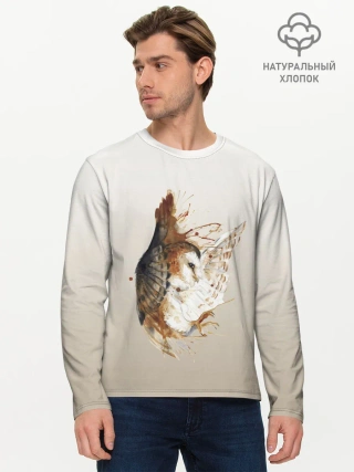 Мужской лонгслив базовый / летящая сова рисунок