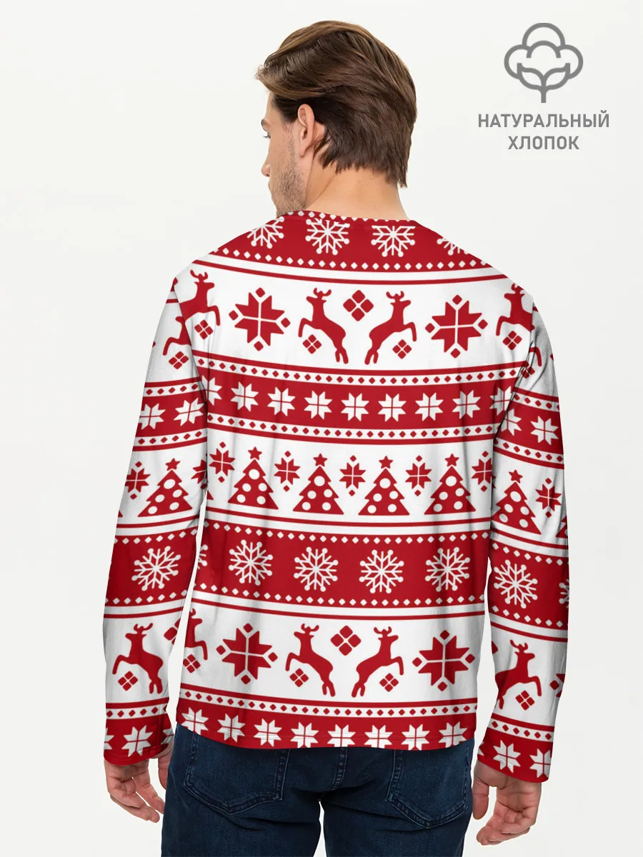 Мужской лонгслив базовый / Новый Год | Олени и снежинки