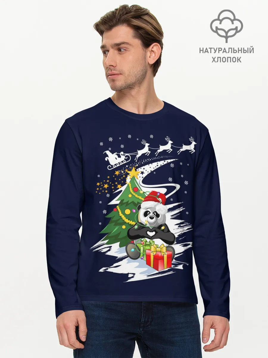 Мужской лонгслив базовый / Рождественская Панда