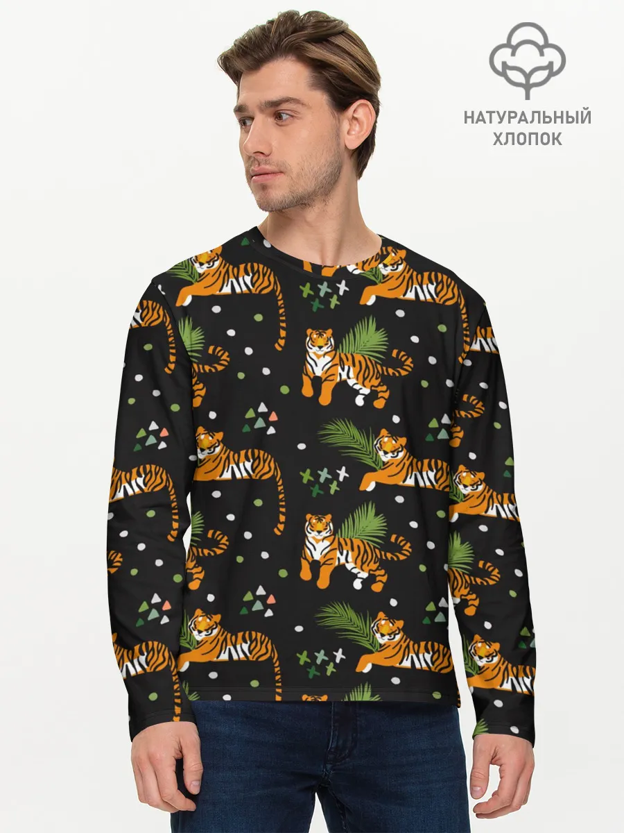 Мужской лонгслив базовый / Tigers | Тигровый Паттерн