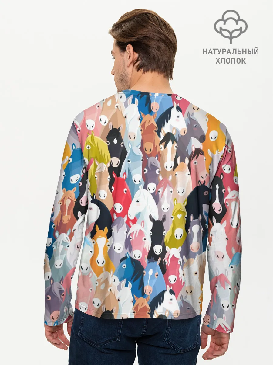 Мужской лонгслив базовый / цветные лошади