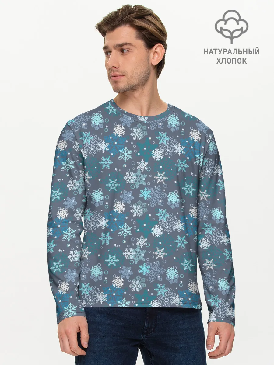 Мужской лонгслив базовый / Снежинки
