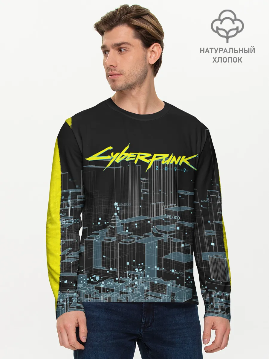 Мужской лонгслив базовый / Город CYBERPUNK 2077