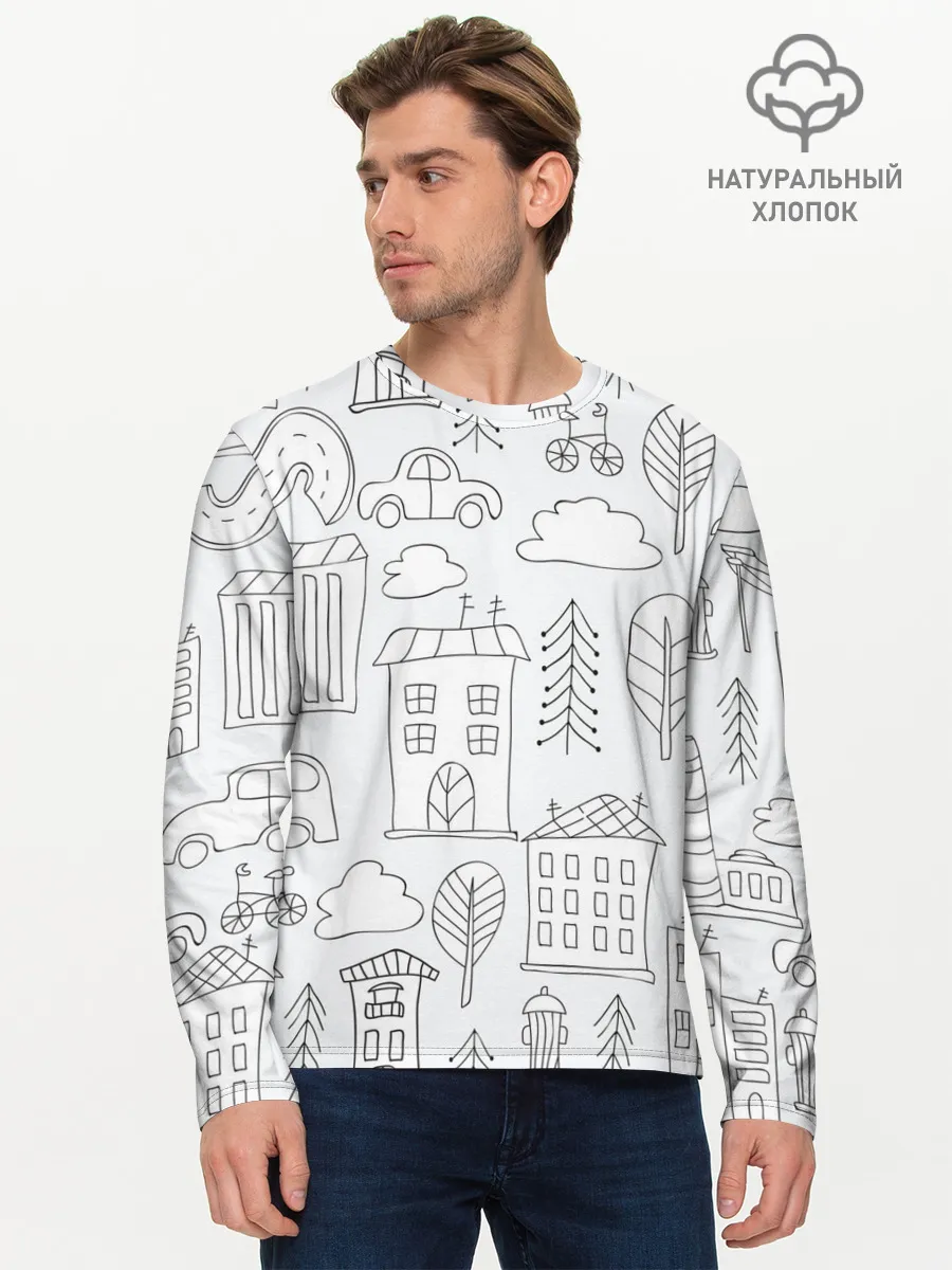 Мужской лонгслив базовый / Нарисованный город
