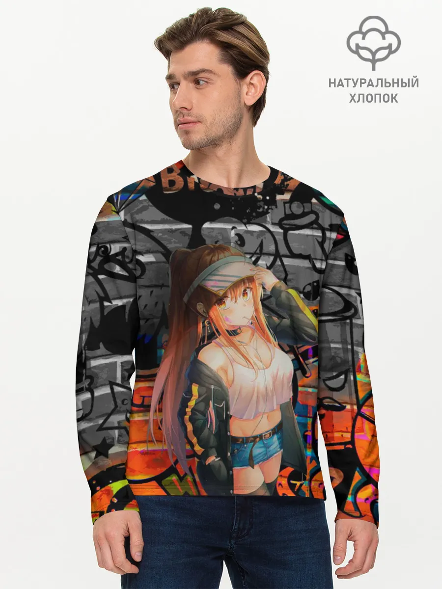 Мужской лонгслив базовый / Anime Girl with Graffiti