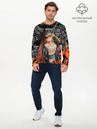 Мужской лонгслив базовый / Anime Girl with Graffiti