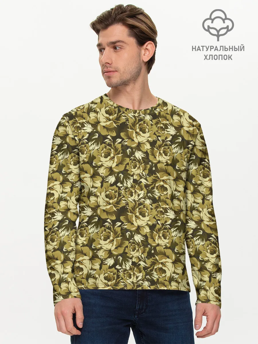 Мужской лонгслив базовый / Золотой камуфляж из роз