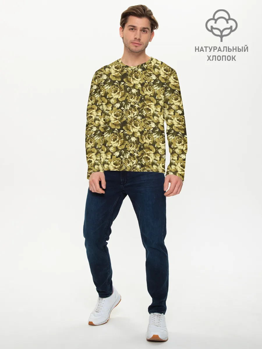 Мужской лонгслив базовый / Золотой камуфляж из роз