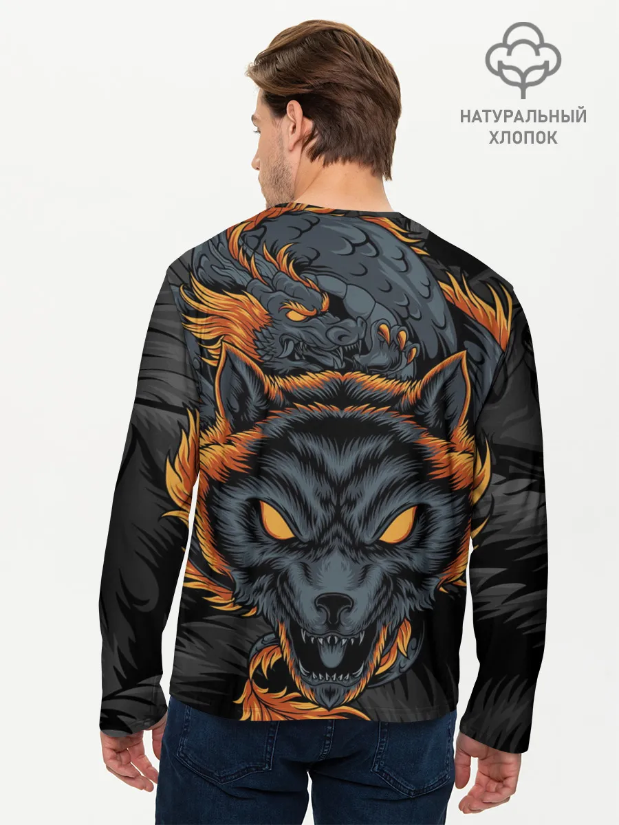 Мужской лонгслив базовый / Волк и дракон